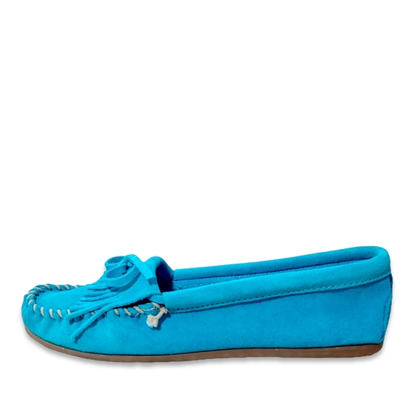 *SOLD* Minnetonka Women's Kilty Hardsole Moccasins Turquoise Size 8 - Picture 8 of 10